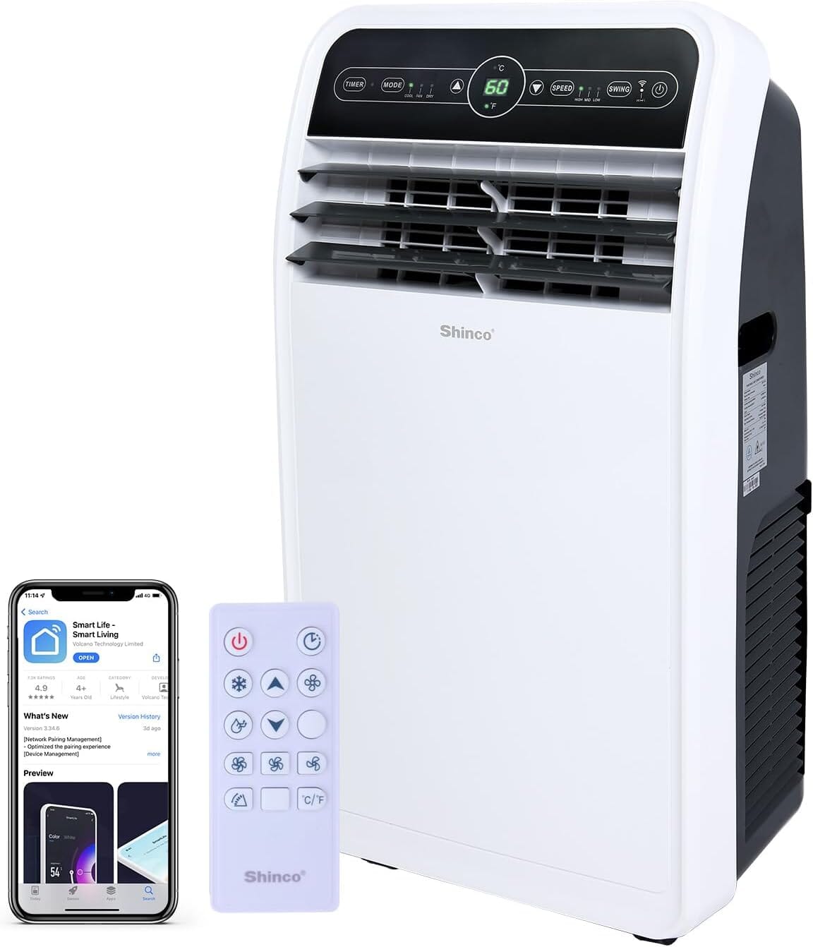 10,000 BTU Portable Air Conditioner with Remote Control Air Conditioners Shinco 12000 