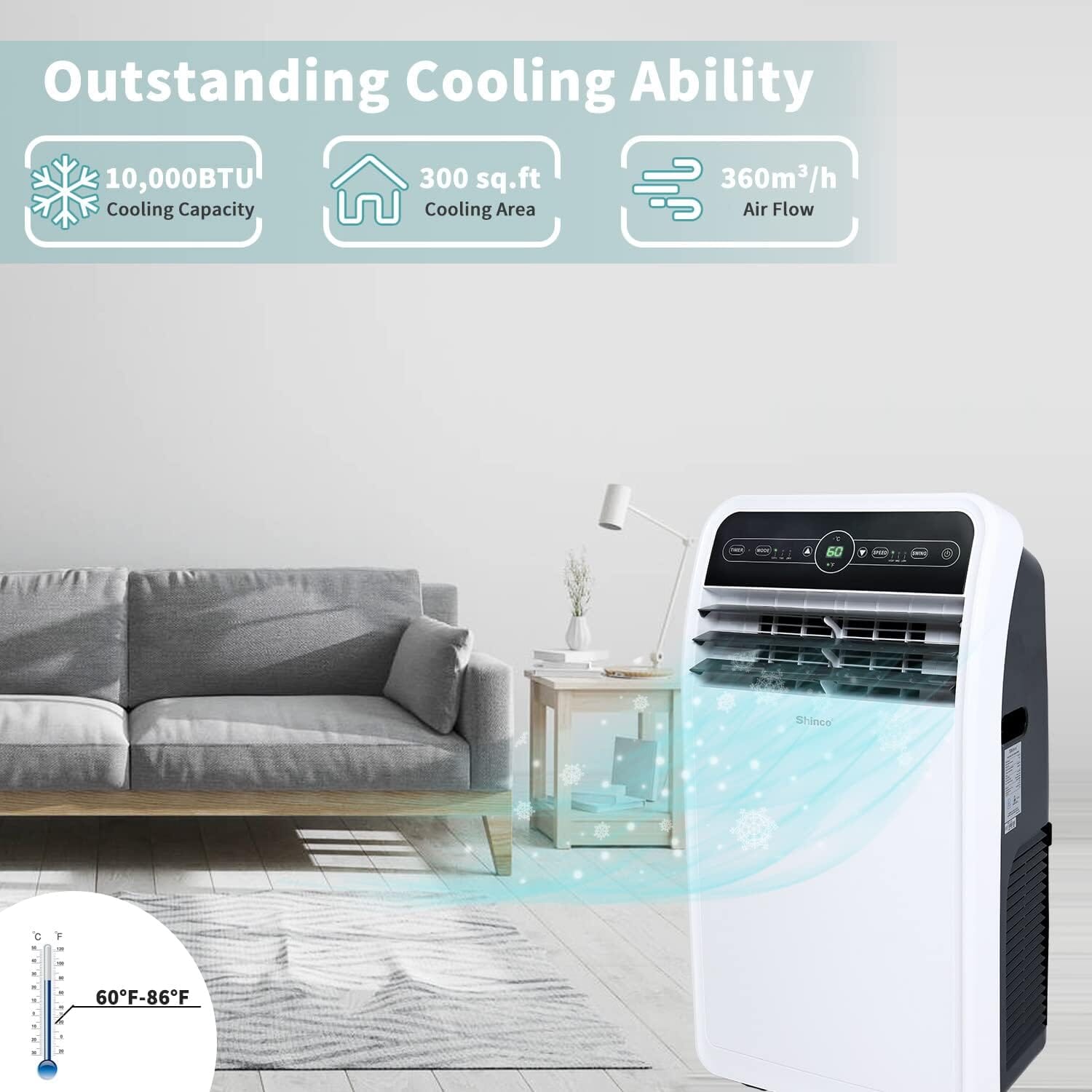 10,000 BTU Portable Air Conditioner with Remote Control Air Conditioners Shinco 