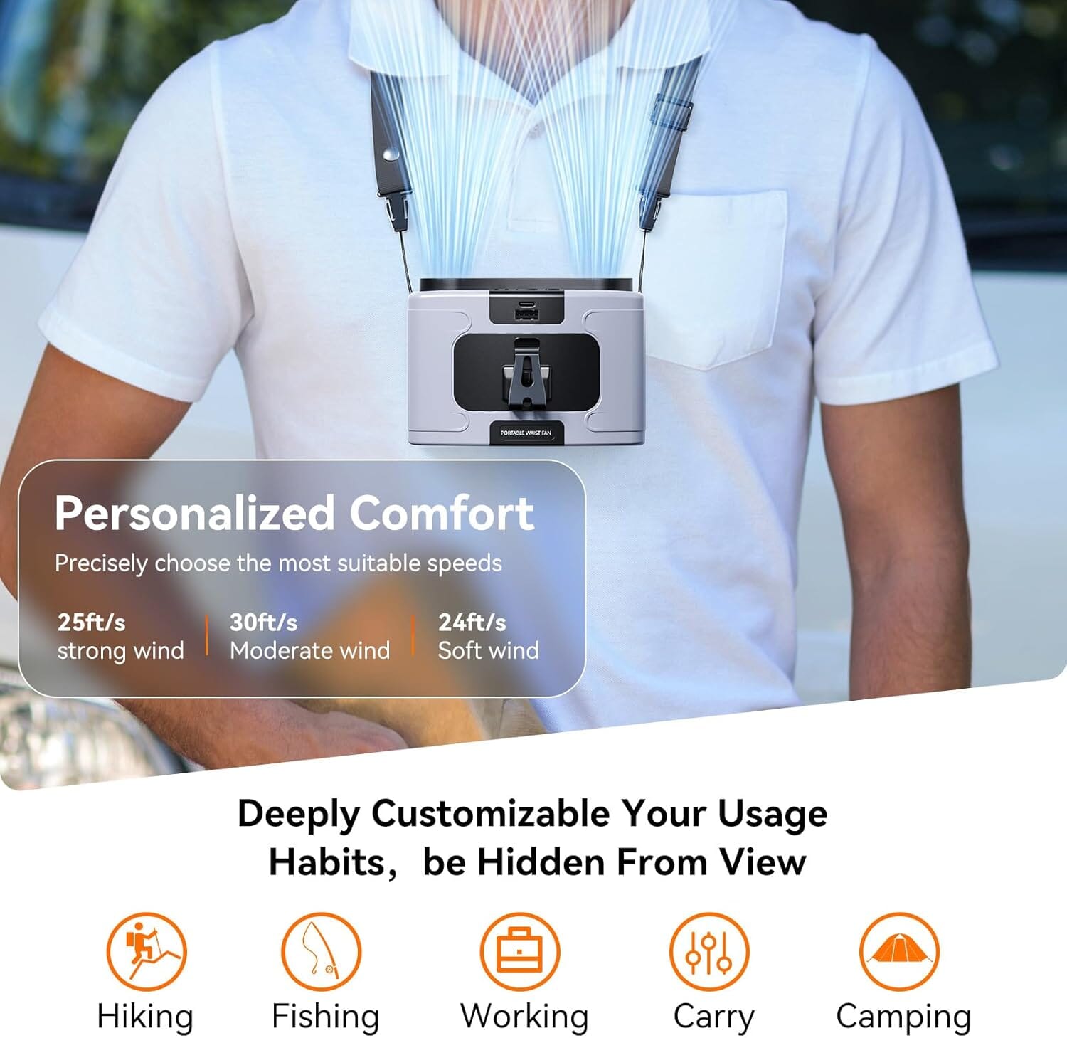 10000mAh Personal Waist Fan Powered Hand Fans & Misters Astaowl 