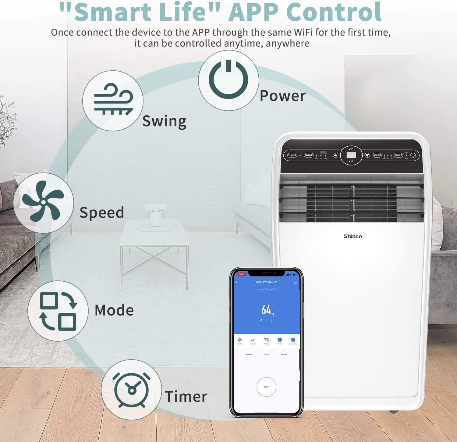 12,000 BTU Portable Air Conditioner with Wi-Fi, plus remote Air Conditioners Shinco 