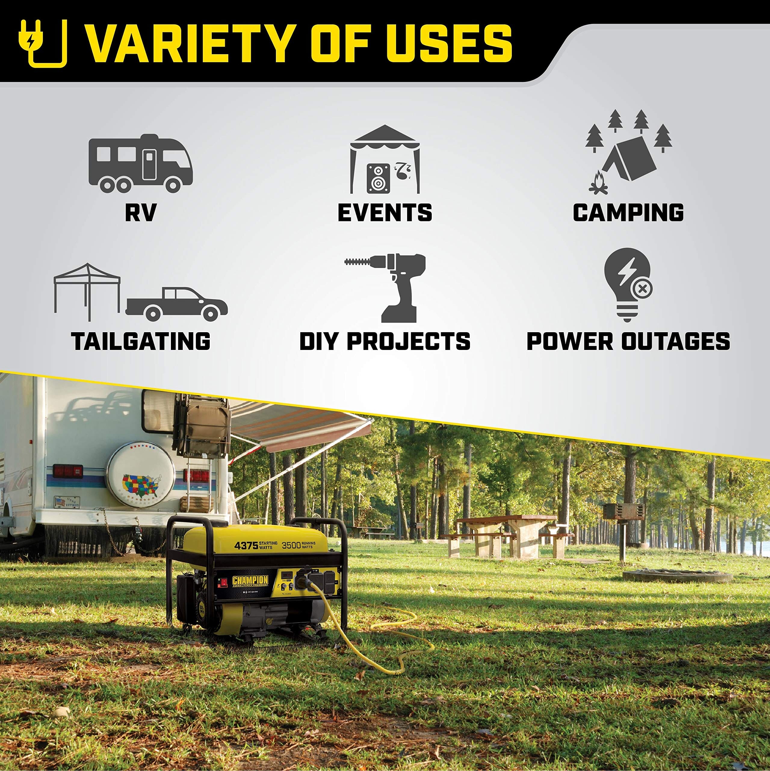 4375-Watt RV Ready Portable Generator, Yellow/Black, CARB Lawn & Patio Champion Power Equipment 