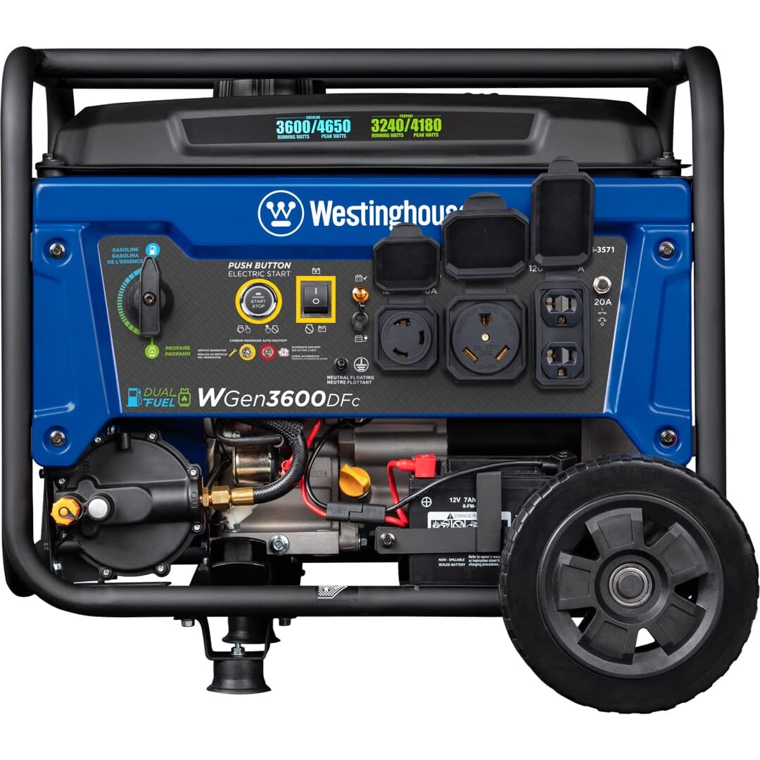 4650 Peak Watt Dual Fuel Portable Generator, Remote Electric Start with Auto Choke Lawn & Patio Westinghouse 