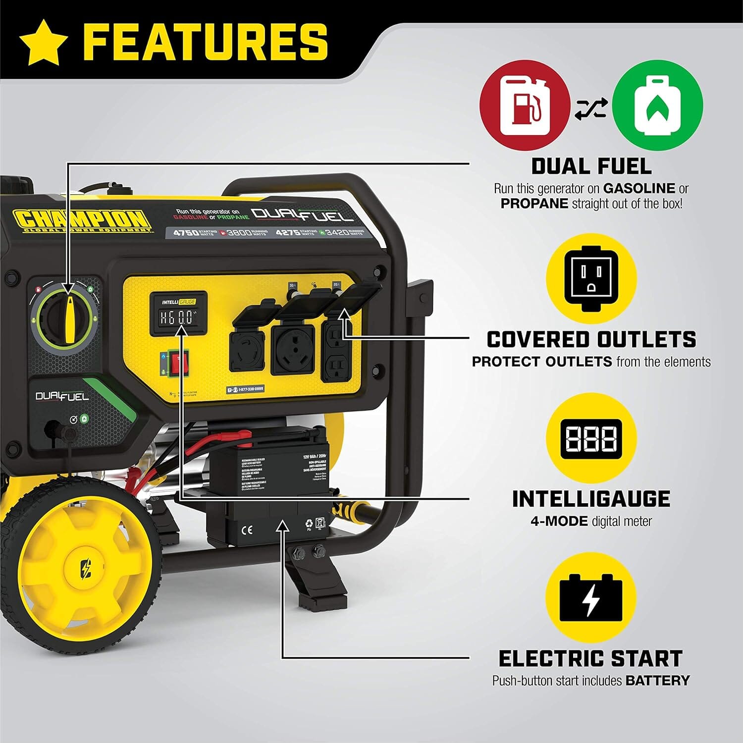 4750-Watt Dual Fuel Portable Generator with Electric Start Portable Generator ‎Champion Power Equipment 