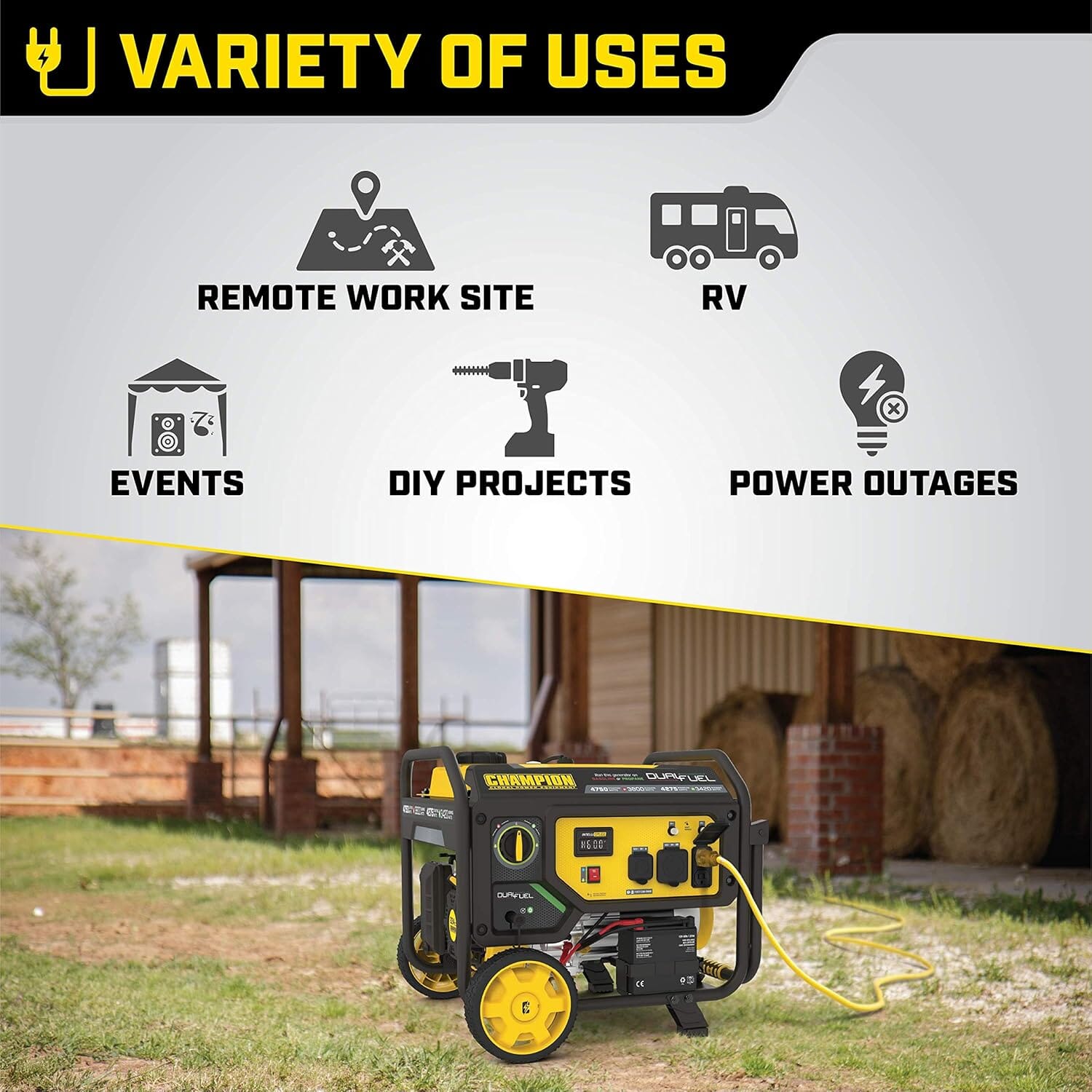 4750-Watt Dual Fuel Portable Generator with Electric Start Portable Generator ‎Champion Power Equipment 