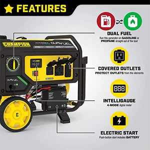 4750-Watt Dual Fuel Portable Generator with Electric Start, Wheel Kit Lawn & Patio Champion Power Equipment 