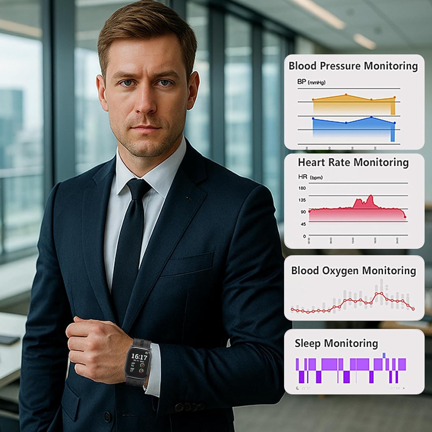 Activity Monitor Watch | Blood Pressure, Heart Rate & Sleep Tracker ...
