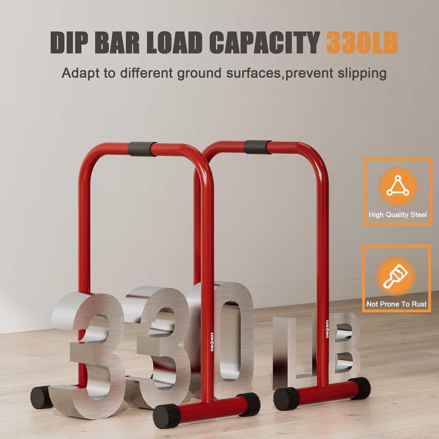 Adjustable Dip Bar, Dip Stand Station Functional Fitness Bar Push Up & Pull Up Bars LEKÄRO 