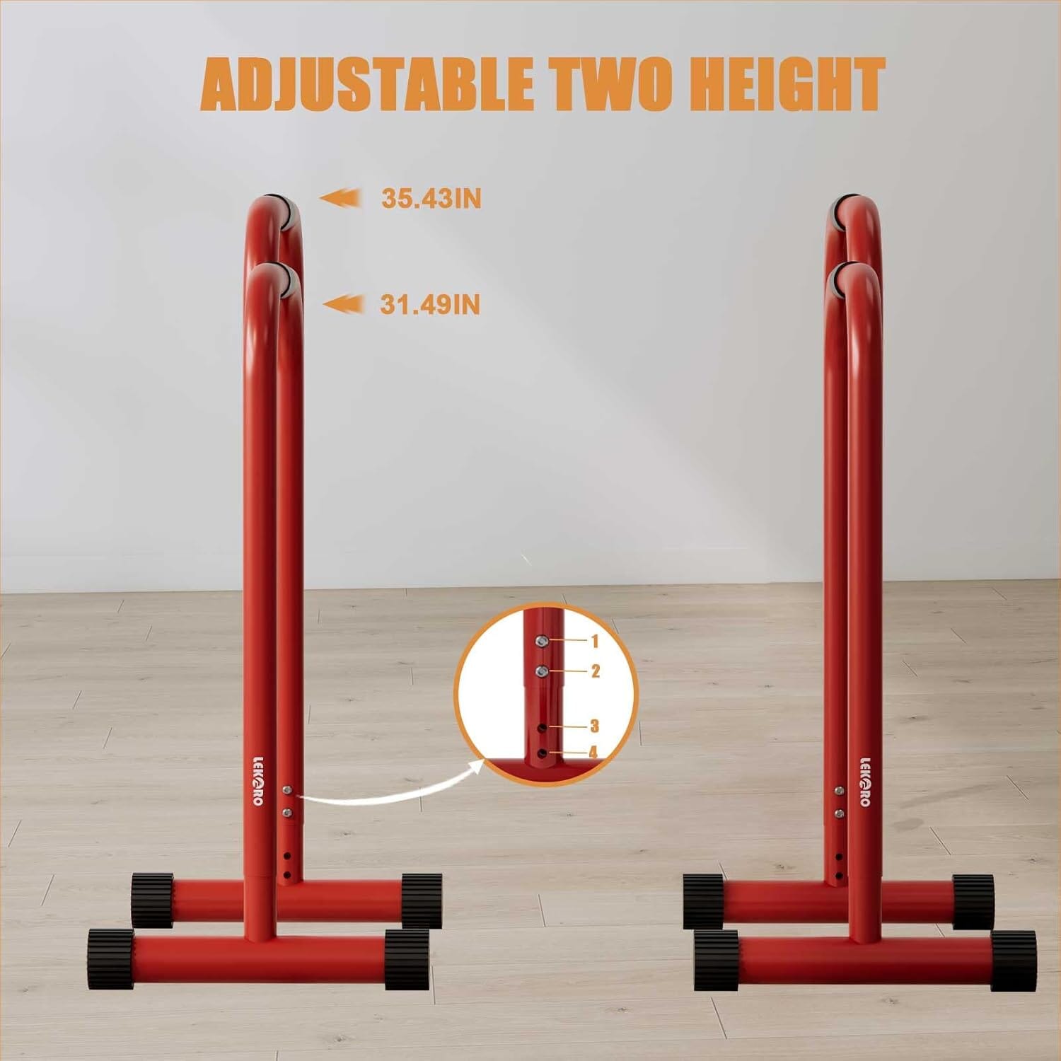 Adjustable Dip Bar, Dip Stand Station Functional Fitness Bar Push Up & Pull Up Bars LEKÄRO 