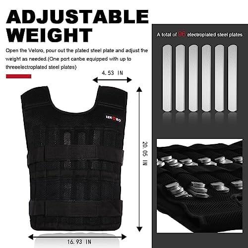 Adjustable Weighted Vest 44LB (Included 96 Steel Plates Weights) Adjustable Weighted Vest LEKÄRO 