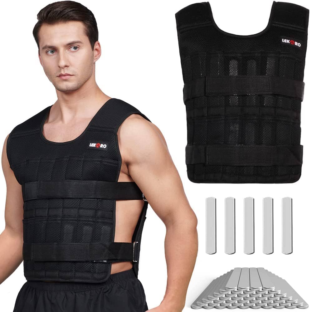 Adjustable Weighted Vest 44LB (Included 96 Steel Plates Weights) Sports LEKÄRO 