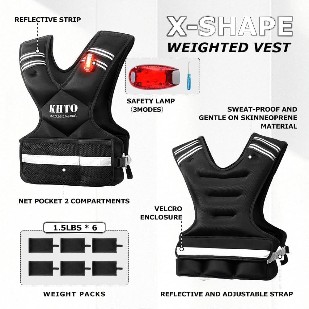 Adjustable Weighted Vest for Men and Women with Warning Light, Reflective Strip Sports KHTO 