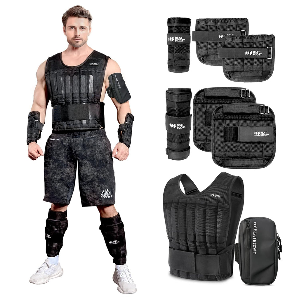 Adjustable Weighted Vest Set 22 lbs. with Wrist and Ankle Weights Set Sports BeatBoost 