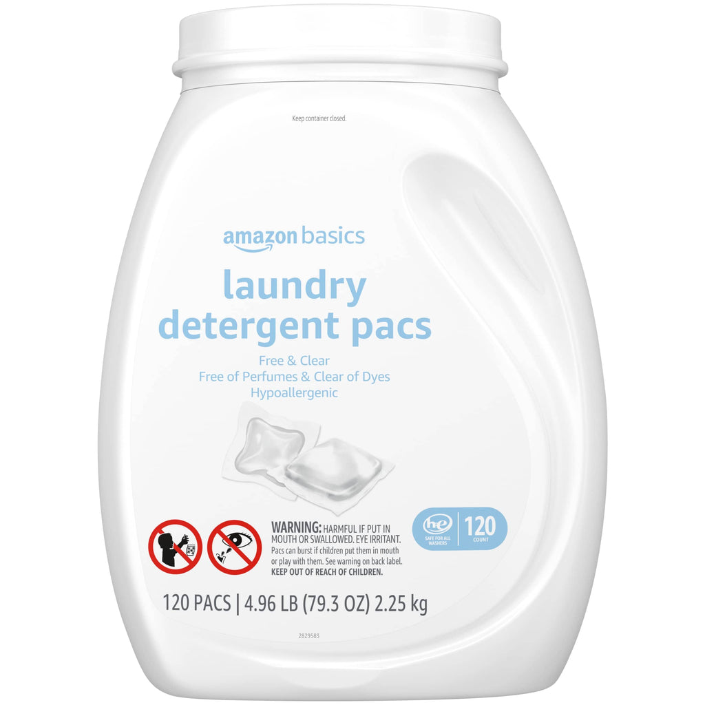 Amazon Basics Laundry Detergent Pacs, Free & Clear, 120 Count Laundry Detergent Amazon Basics 