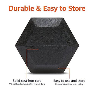 Amazon Basics Rubber Encased Hex Dumbbell, 10-Pounds, Black & Silver Hex Dumbbell Amazon Basics 
