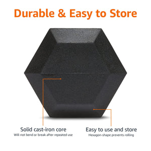 Amazon Basics Rubber Encased Hex Dumbbell, 15-Pounds, Black & Silver Hex Dumbbell Amazon Basics 