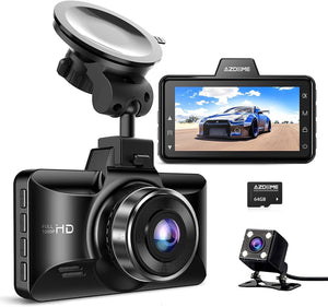 AZDOME Dual Dash Cam Front and Rear, 3 inch 2.5D IPS Screen Free 64GB Card Car Driving Recorder, 1080P FHD Dashboard Camera, Waterproof Backup Camera Night Vision, Park Monitor, G-Sensor, for Car Taxi Wireless AZDOME 