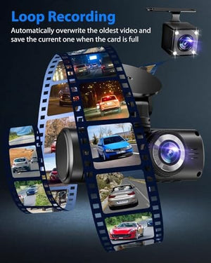 Dash Cam, 3 Channel Dash Cam, 1080P Front and Inside, Triple Dash Camera with 32GB Card, HDR, G-Sensor, 24Hr Parking, Loop Recording Wireless SUVCON 