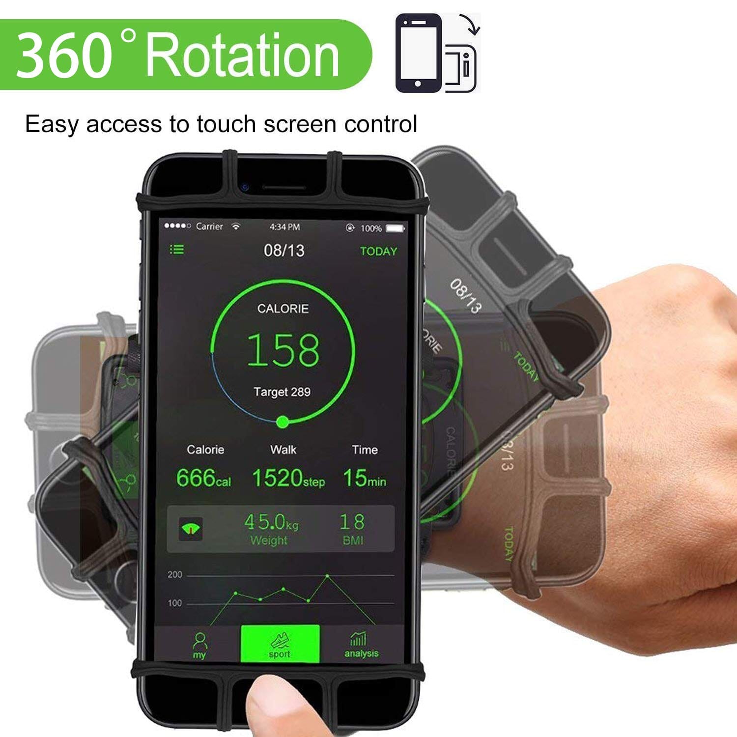 Detachable & 360°Rotatable Universal Wristband Phone Holder Outdoors HCcolo 