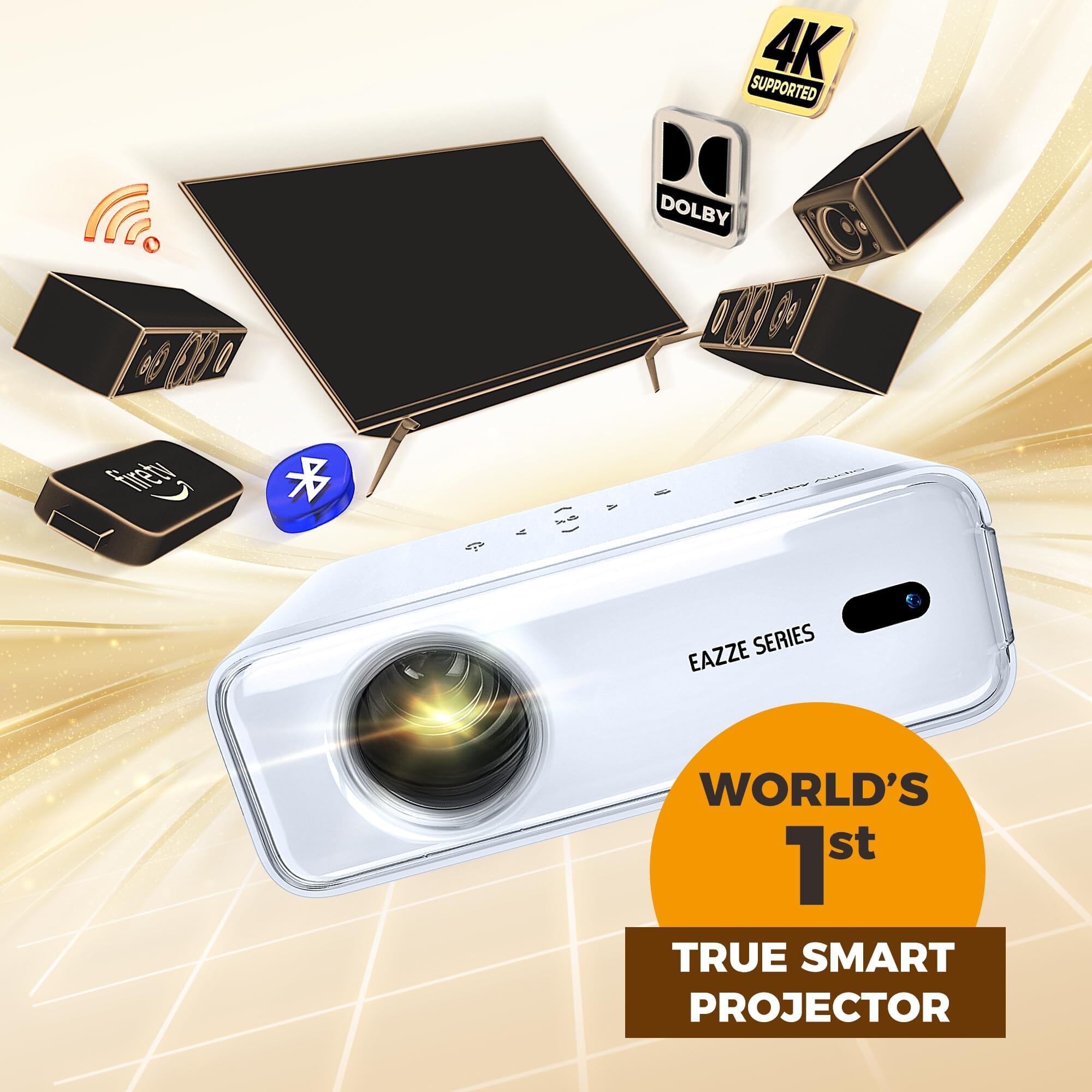 EAZZE D1 Smart Projector with Wi-Fi and Bluetooth, White Office Product Aurzen 