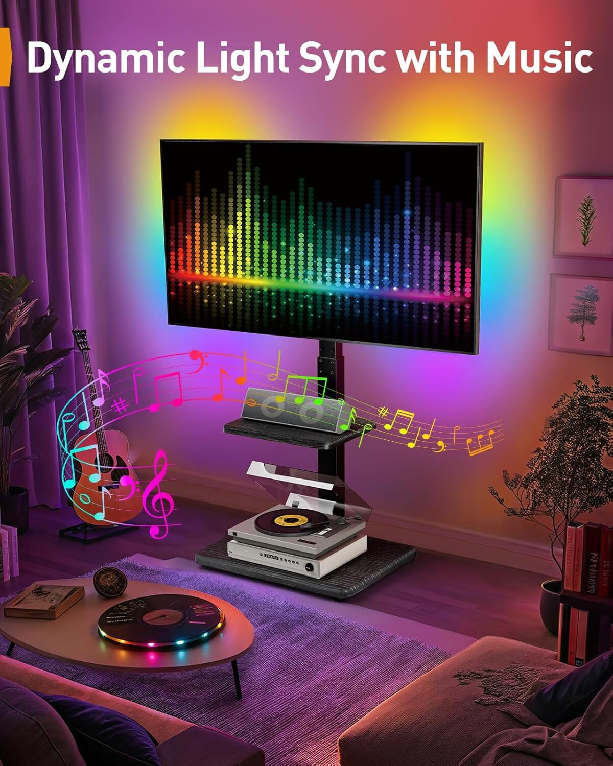 Floor TV Stand with LED Light for 32”-75", Tall TV Stand with Swivel and Tilt, up to 110 lbs. Entertainment Centers & TV Stands OwensAssetFund Gifts 