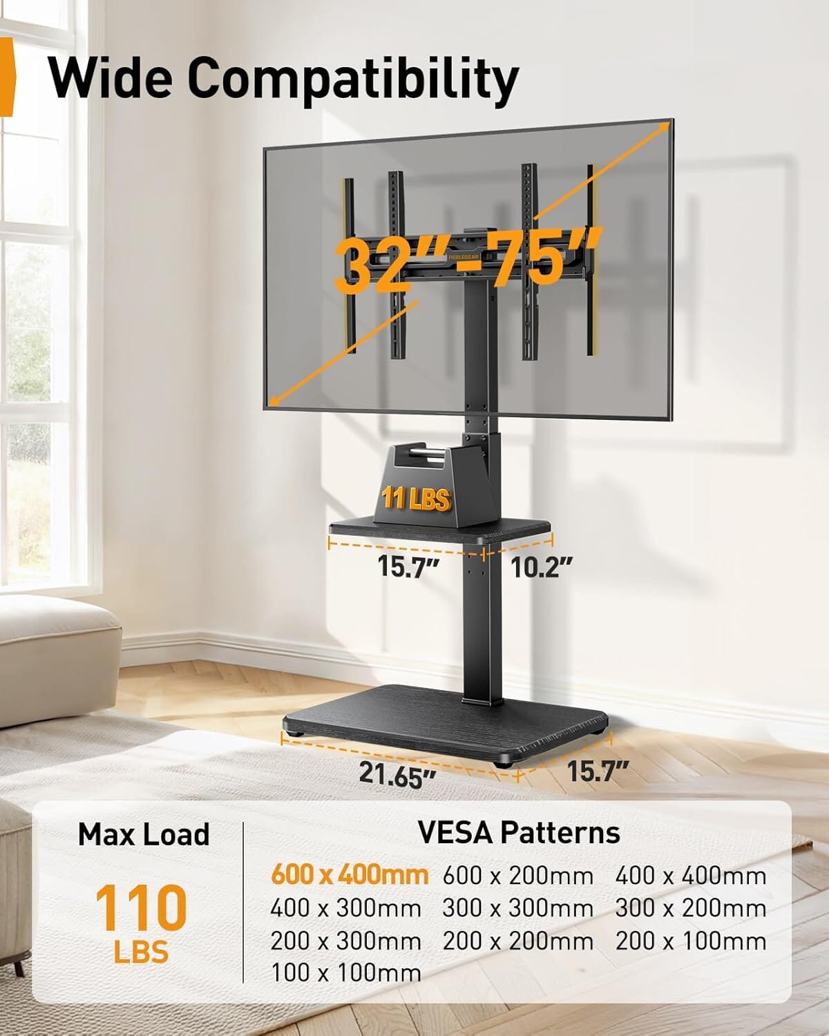 Floor TV Stand with LED Light for 32”-75", Tall TV Stand with Swivel and Tilt, up to 110 lbs. Entertainment Centers & TV Stands OwensAssetFund Gifts 