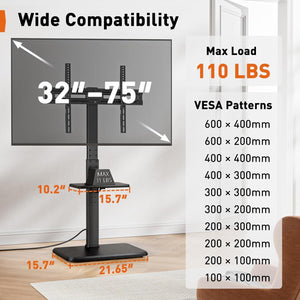 Floor TV Stand with Power Outlet, Universal TV Stand for 32–75-inch TVs up to 110 lbs. Entertainment Centers & TV Stands Perlegear 