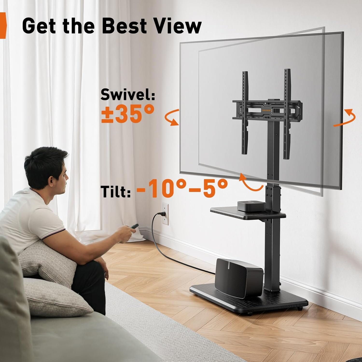Floor TV Stand with Power Outlet, Universal TV Stand for 32–75-inch TVs up to 110 lbs. Entertainment Centers & TV Stands Perlegear 