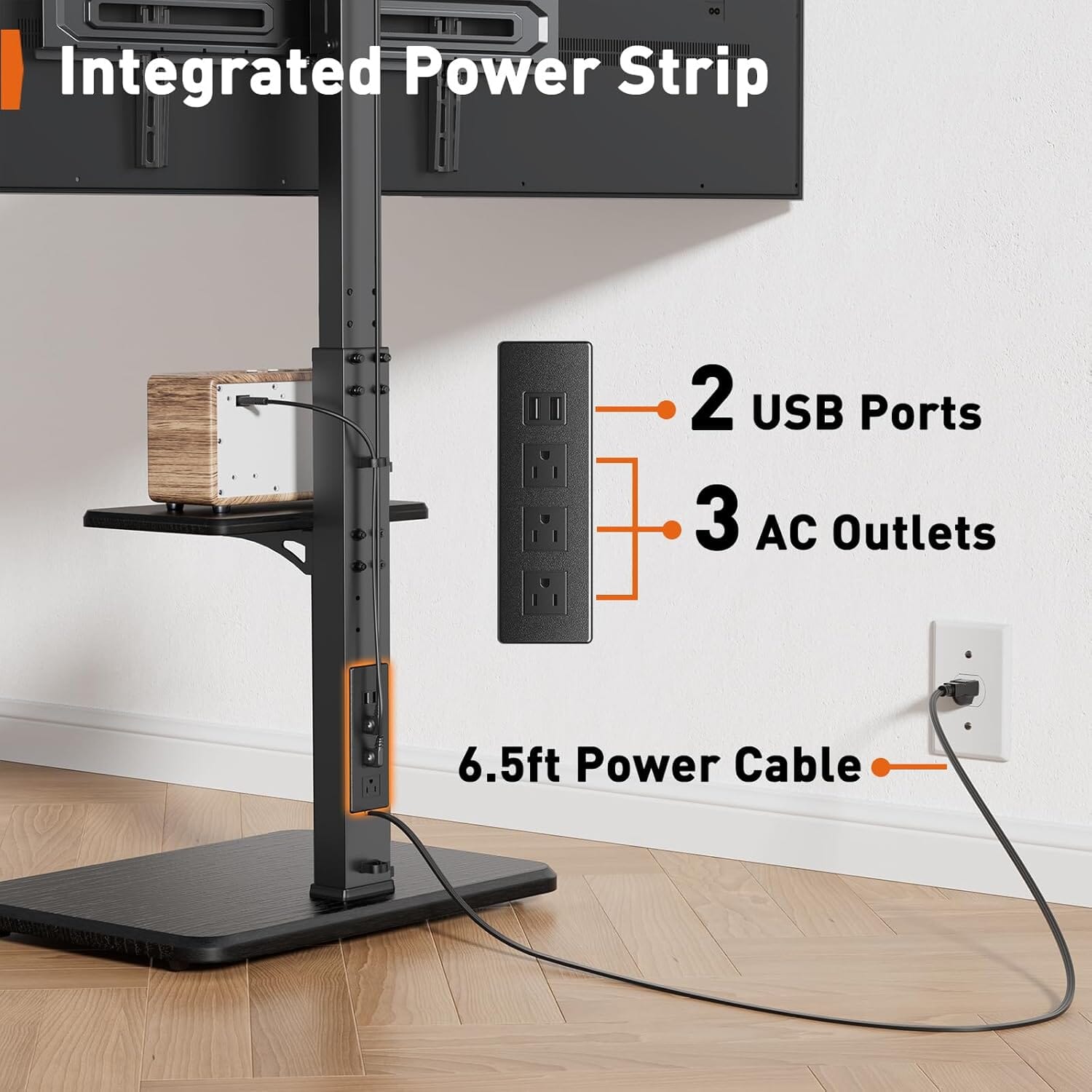Floor TV Stand with Power Outlet, Universal TV Stand for 32–75-inch TVs up to 110 lbs. Entertainment Centers & TV Stands Perlegear 