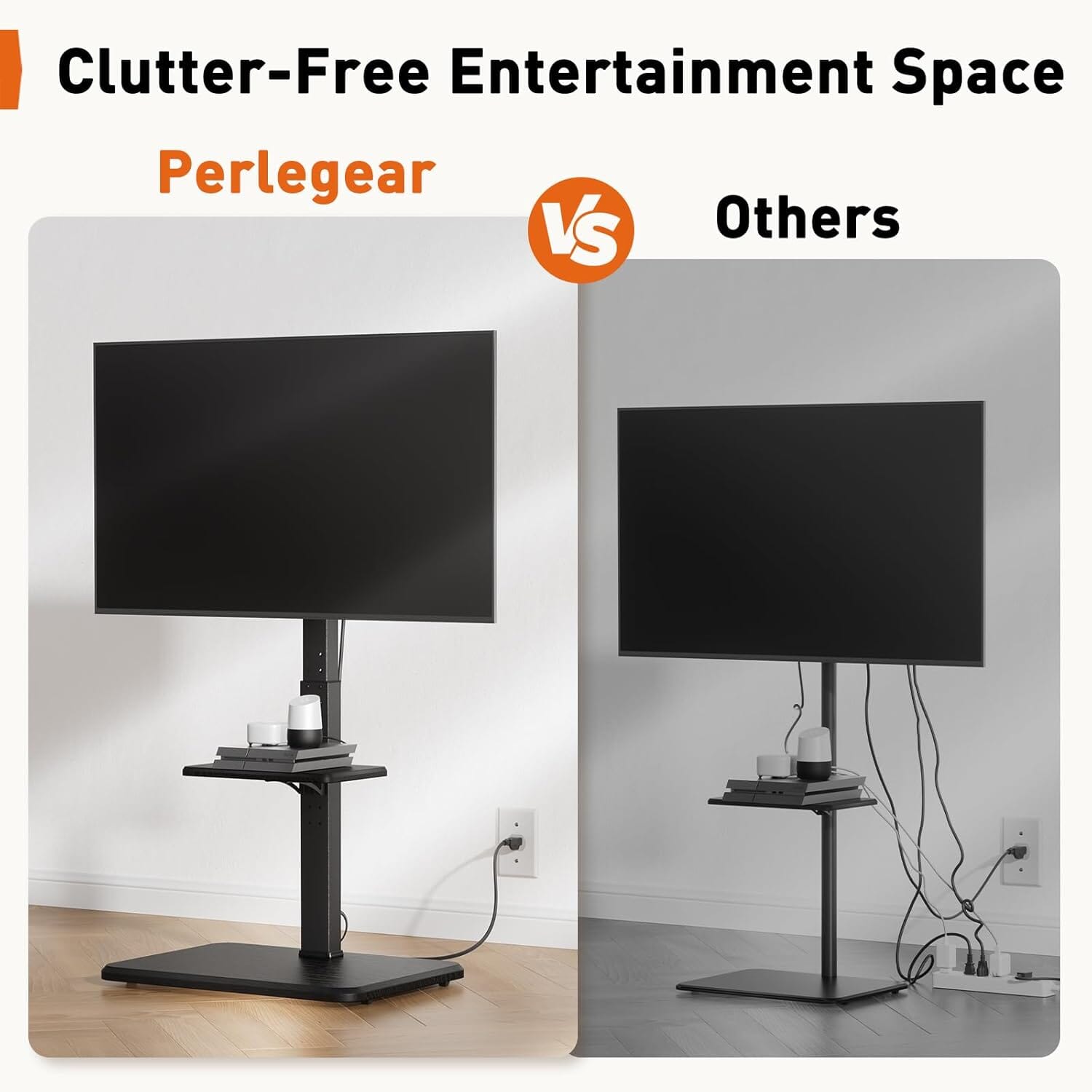 Floor TV Stand with Power Outlet, Universal TV Stand for 32–75-inch TVs up to 110 lbs. Entertainment Centers & TV Stands Perlegear 