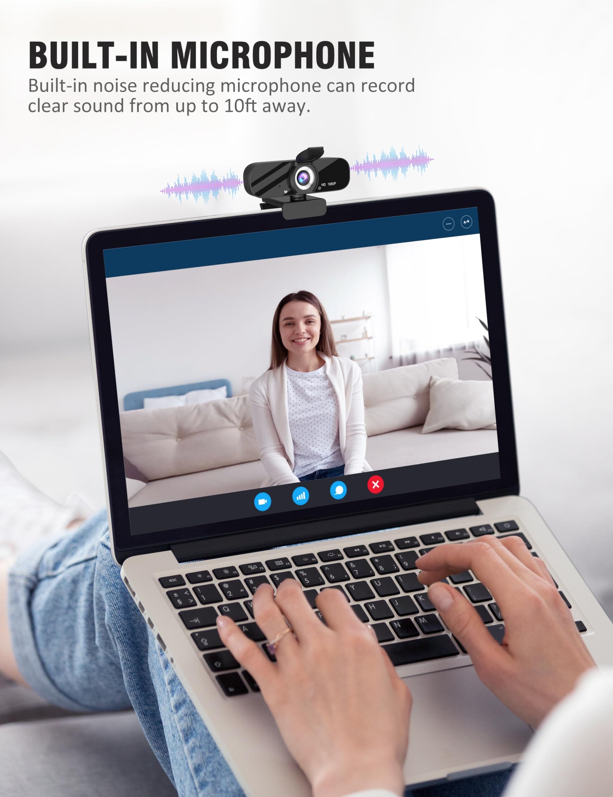 Full HD Webcam with Built-in Microphone and Rotatable Tripod Camera Tewiky 