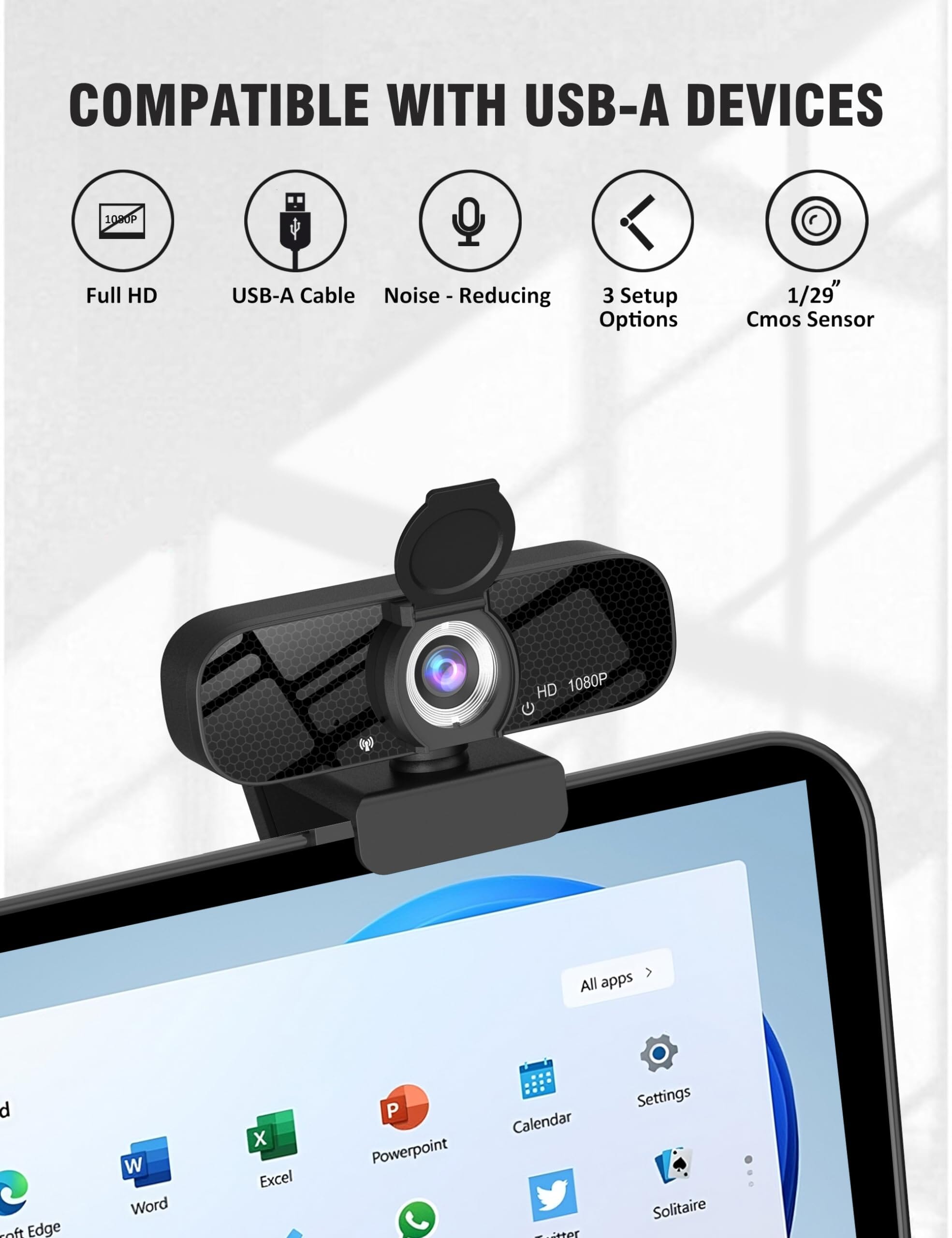 Full HD Webcam with Built-in Microphone and Rotatable Tripod Camera Tewiky 