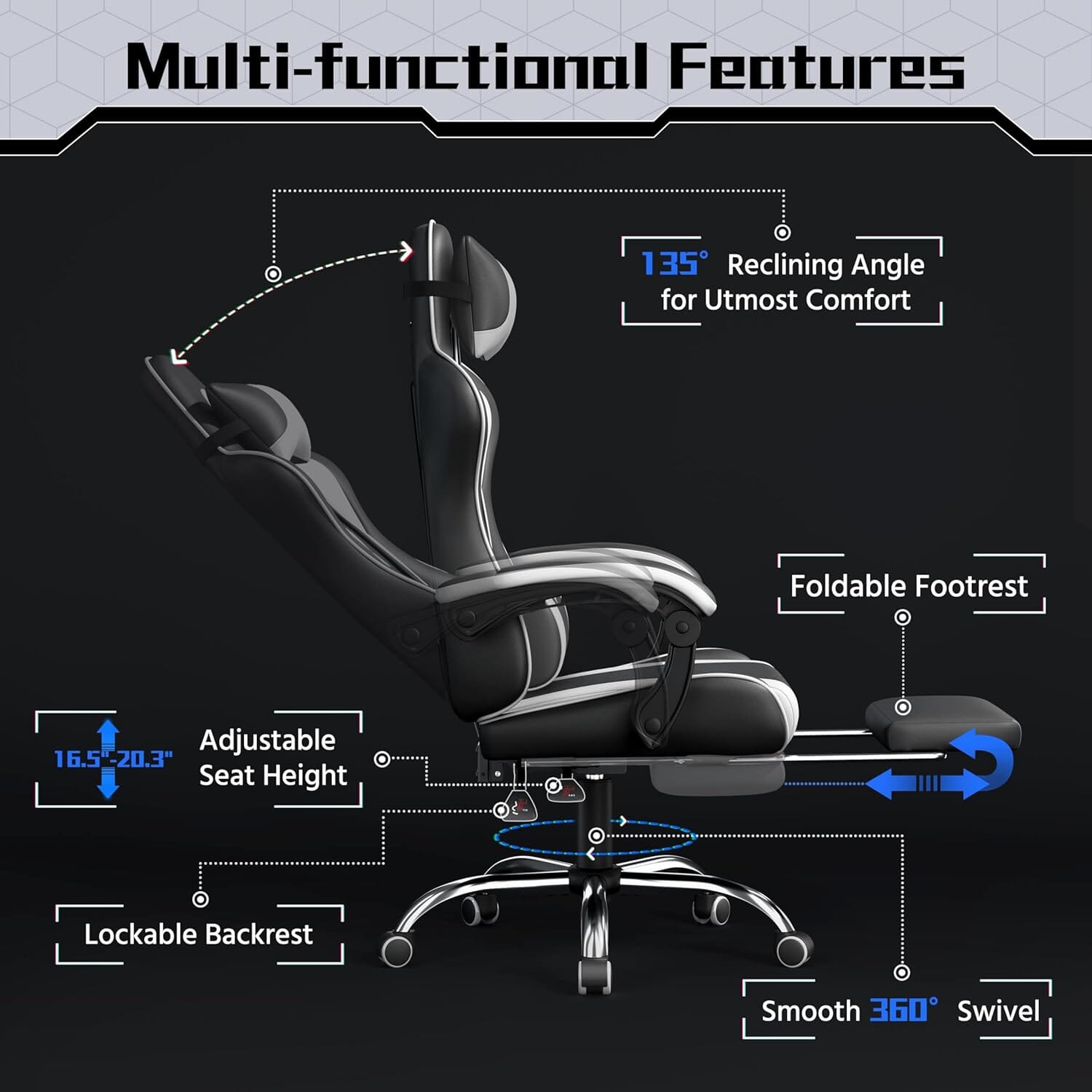 Gaming Chair, Video Game Chair with Massage Lumbar Support Gaming Chair Yaheetech 