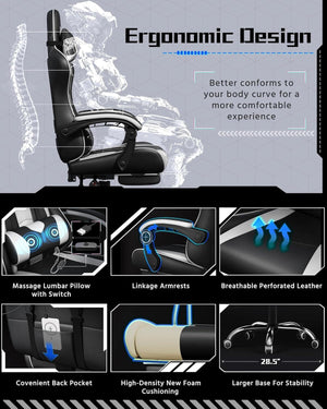 Gaming Chair, Video Game Chair with Massage Lumbar Support Gaming Chair Yaheetech 