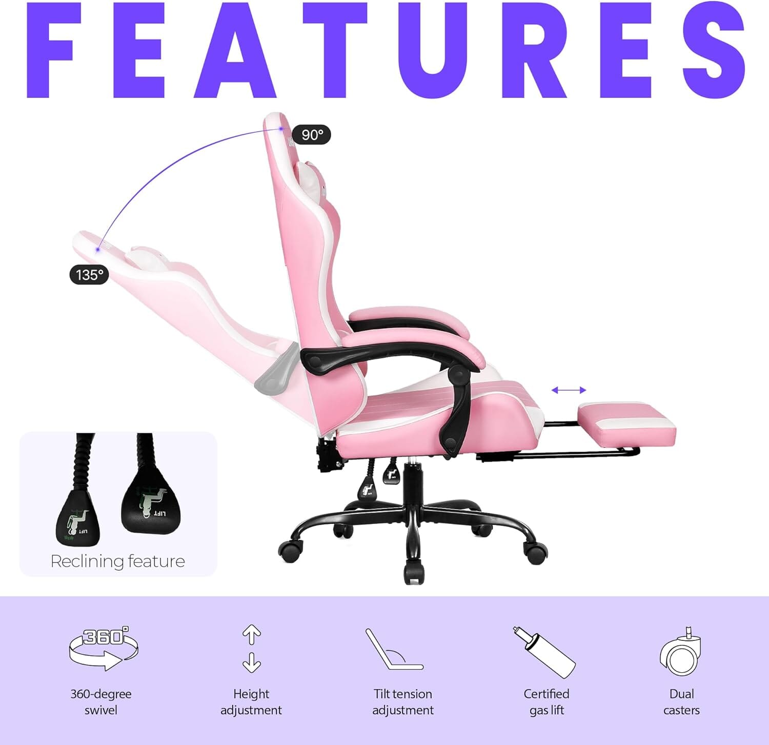 GAMING Video Gaming Chair (Pink) Gaming Chair N-GEN 