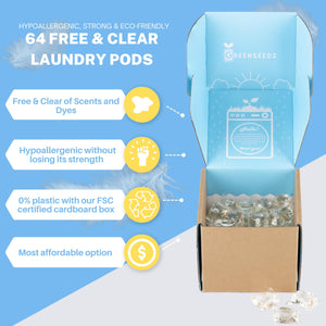 Greenseedz Free and Clear Hypoallergenic Eco-Friendly Laundry Detergent Pods, 64 Pods Laundry Detergent Pods Greenseedz 