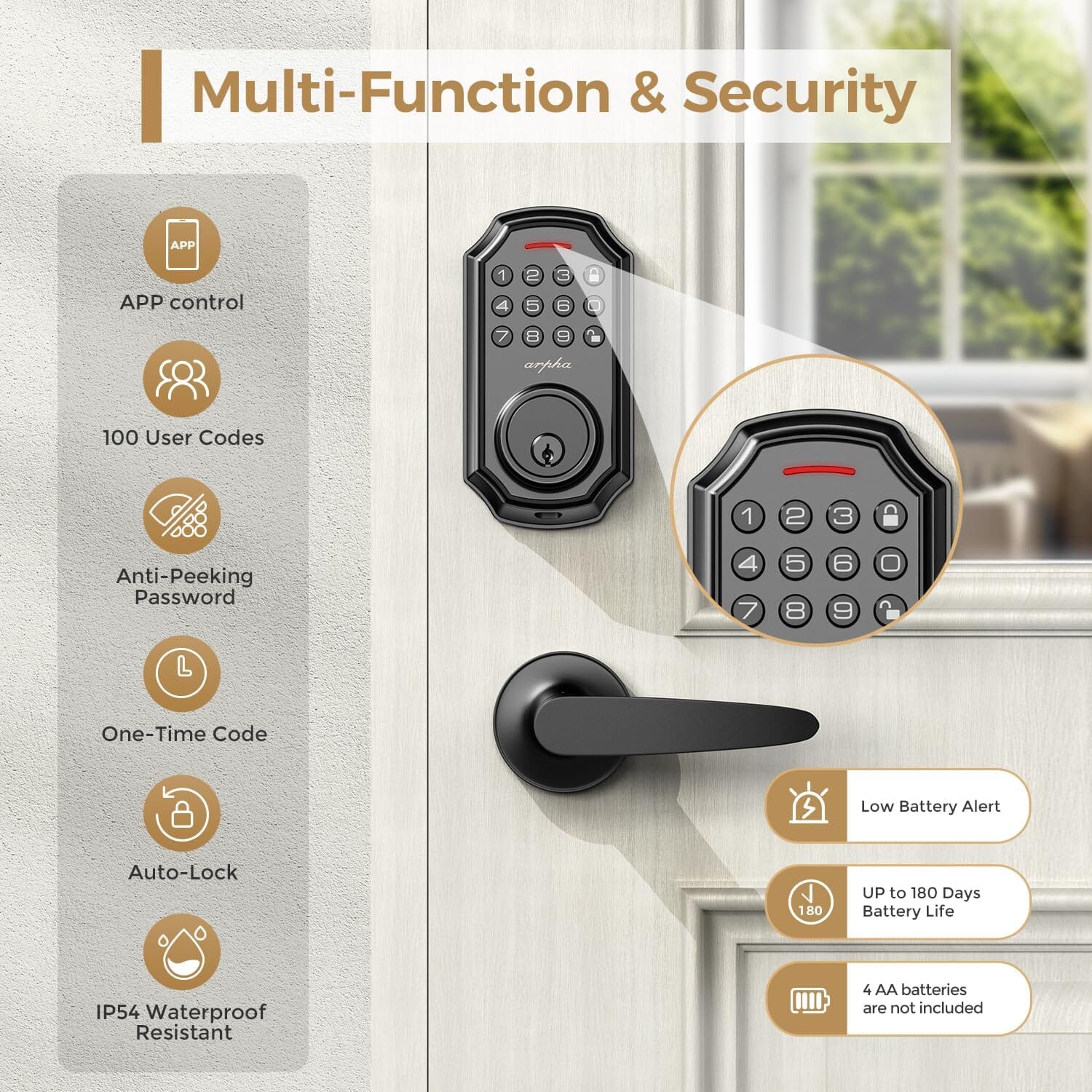 Keyless Entry Door Lock with 2 Handle Set Deadbolts ARPHA 