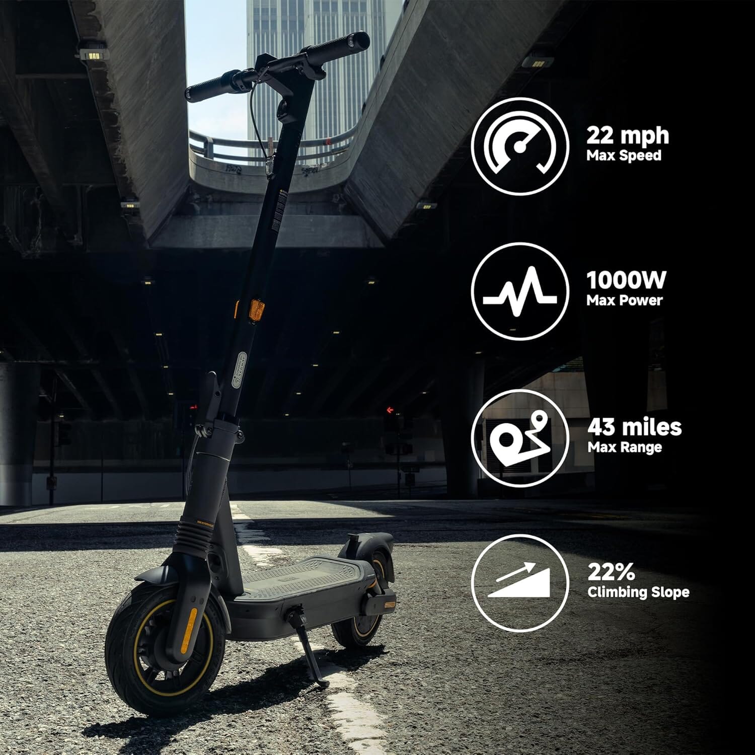 Max G2 Electric Kick Scooter with 43 Mile Range & 22 MPH Max Speed - Black Commuter E-Scooters Segway 