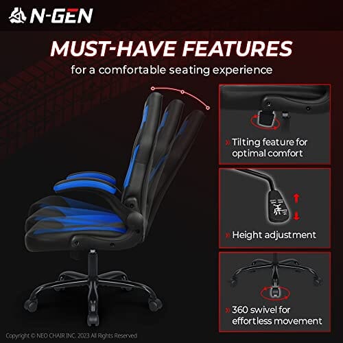 N-GEN Video Gaming Computer Chair (Blue) Gaming Chair NEO CHAIR 