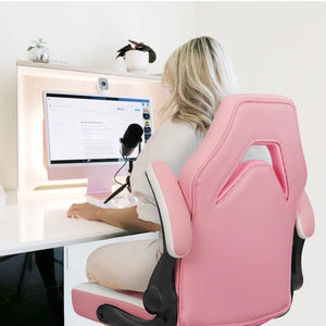 N-GEN Video Gaming Computer Chair Ergonomic Office Chair Desk Chair with Lumbar Support Flip Up Arms Adjustable Height Swivel PU Leather Executive with Wheels for Adults Women Men (Pink) Furniture NEO CHAIR 