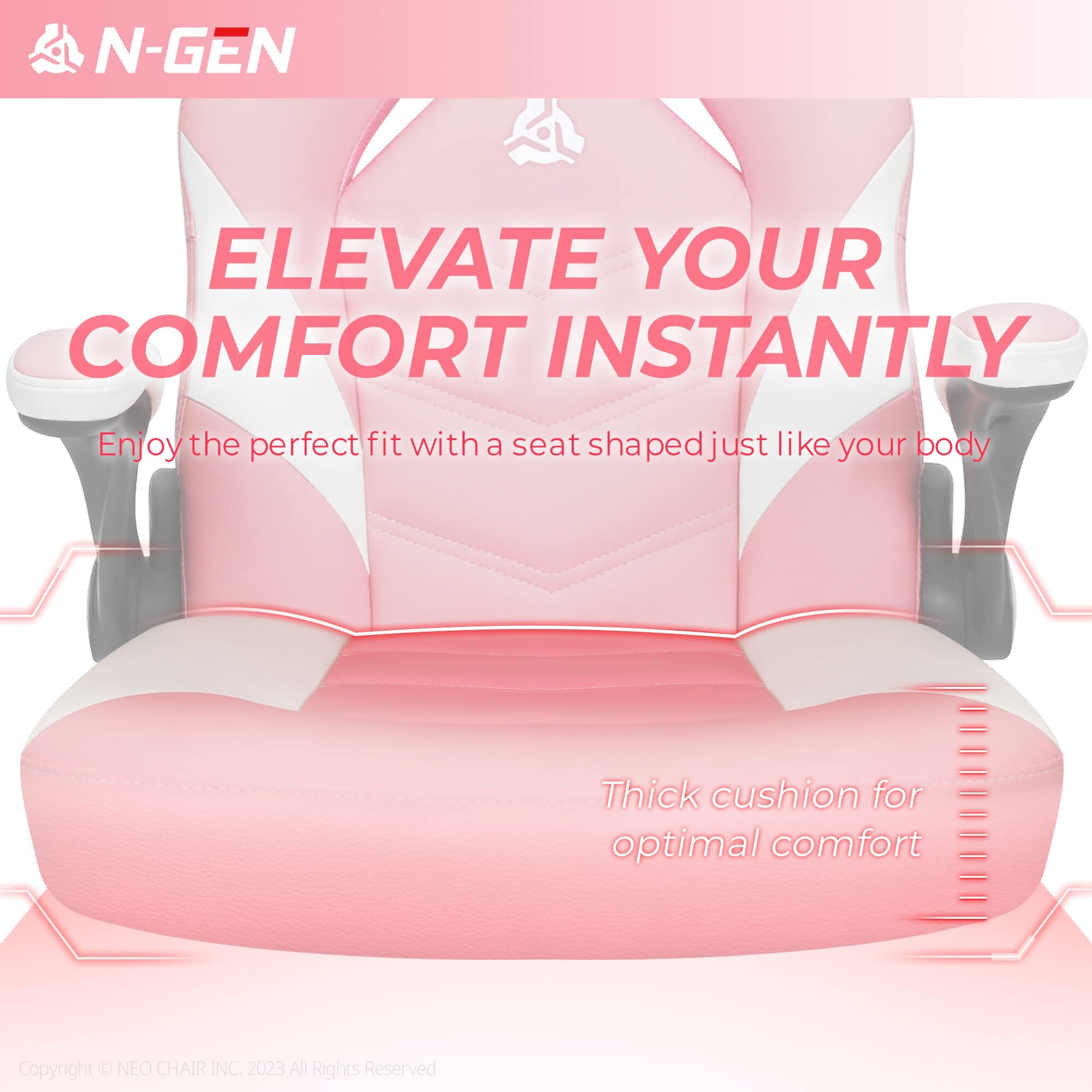 N-GEN Video Gaming Computer Chair Ergonomic Office Chair Desk Chair with Lumbar Support Flip Up Arms Adjustable Height Swivel PU Leather Executive with Wheels for Adults Women Men (Pink) Furniture NEO CHAIR 