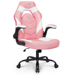 N-GEN Video Gaming Computer Chair Ergonomic Office Chair Desk Chair with Lumbar Support Flip Up Arms Adjustable Height Swivel PU Leather Executive with Wheels for Adults Women Men (Pink) Furniture NEO CHAIR 