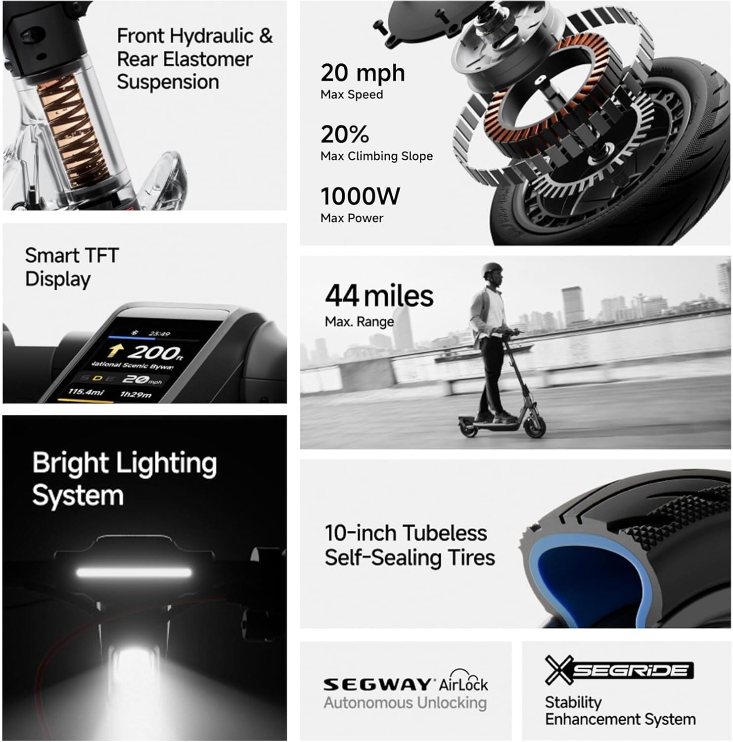 Ninebot F3 Electric Scooter Bundle, up to 20 MPH, 44-Mile Range E-Scooters Segway 