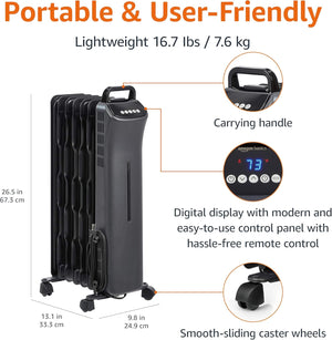 Portable Radiator Heater with Remote Control 1500W, Black Heating Radiators OwensAssetFund Gifts 