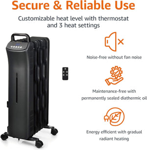 Portable Radiator Heater with Remote Control 1500W, Black Heating Radiators OwensAssetFund Gifts 