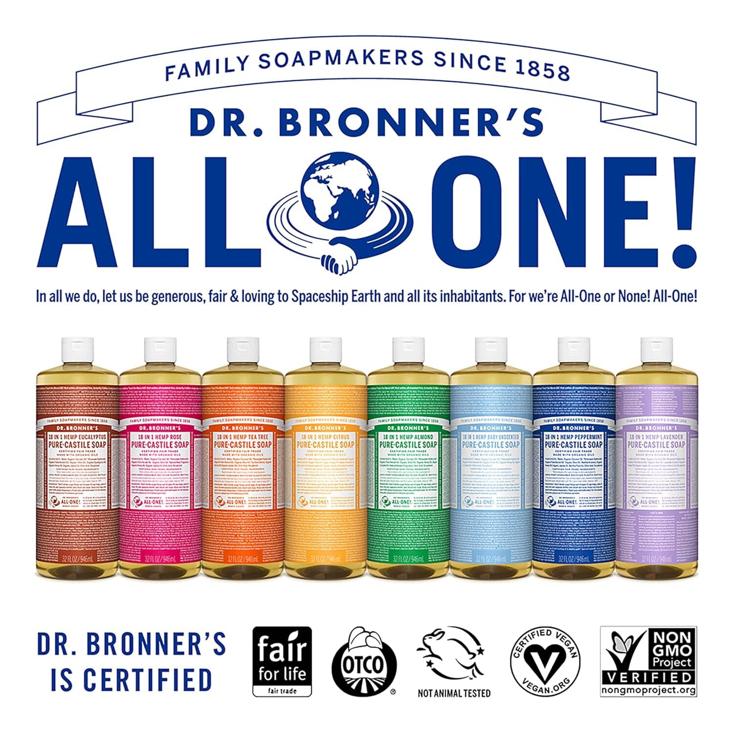 Pure-Castile Liquid Soap (Baby Unscented, 32 ounces, 2-Pack) Bath Additives Dr. Bronner's 