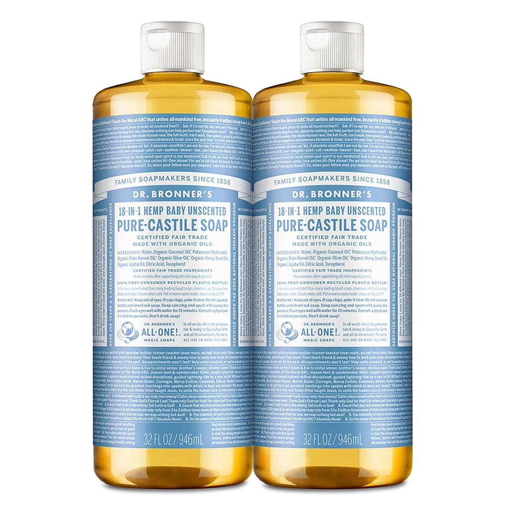 Pure-Castile Liquid Soap (Baby Unscented, 32 ounces, 2-Pack) Bath Additives Dr. Bronner's 