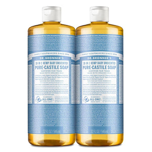 Pure-Castile Liquid Soap (Baby Unscented, 32 ounces, 2-Pack) Bath Additives Dr. Bronner's 