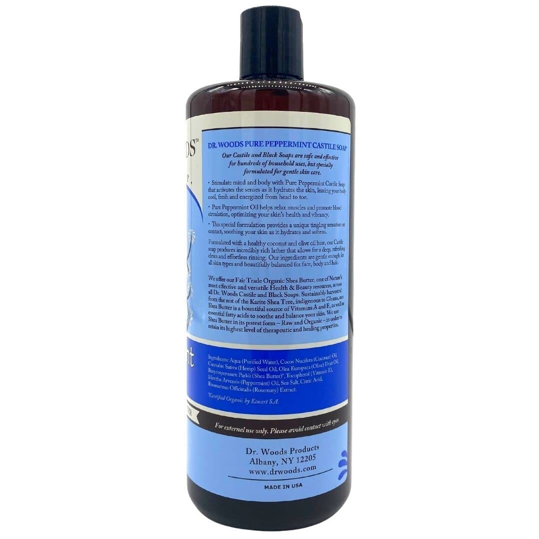 Pure Peppermint Liquid Castile Soap with Organic Shea Butter, 32 Ounce (Pack of 2) Bath Additives Dr. Woods 