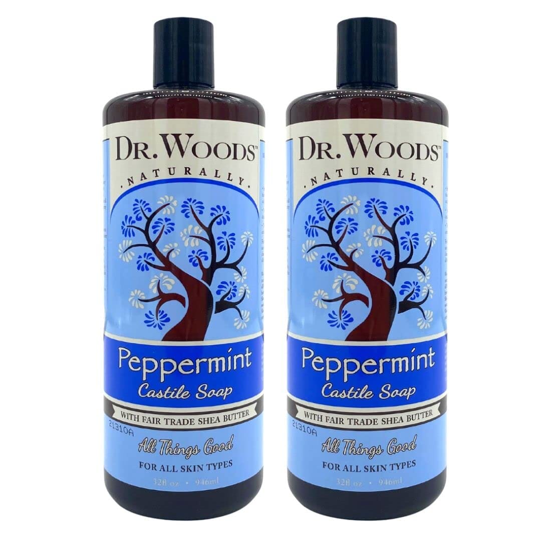 Pure Peppermint Liquid Castile Soap with Organic Shea Butter, 32 Ounce (Pack of 2) Bath Additives Dr. Woods Pack of 2 