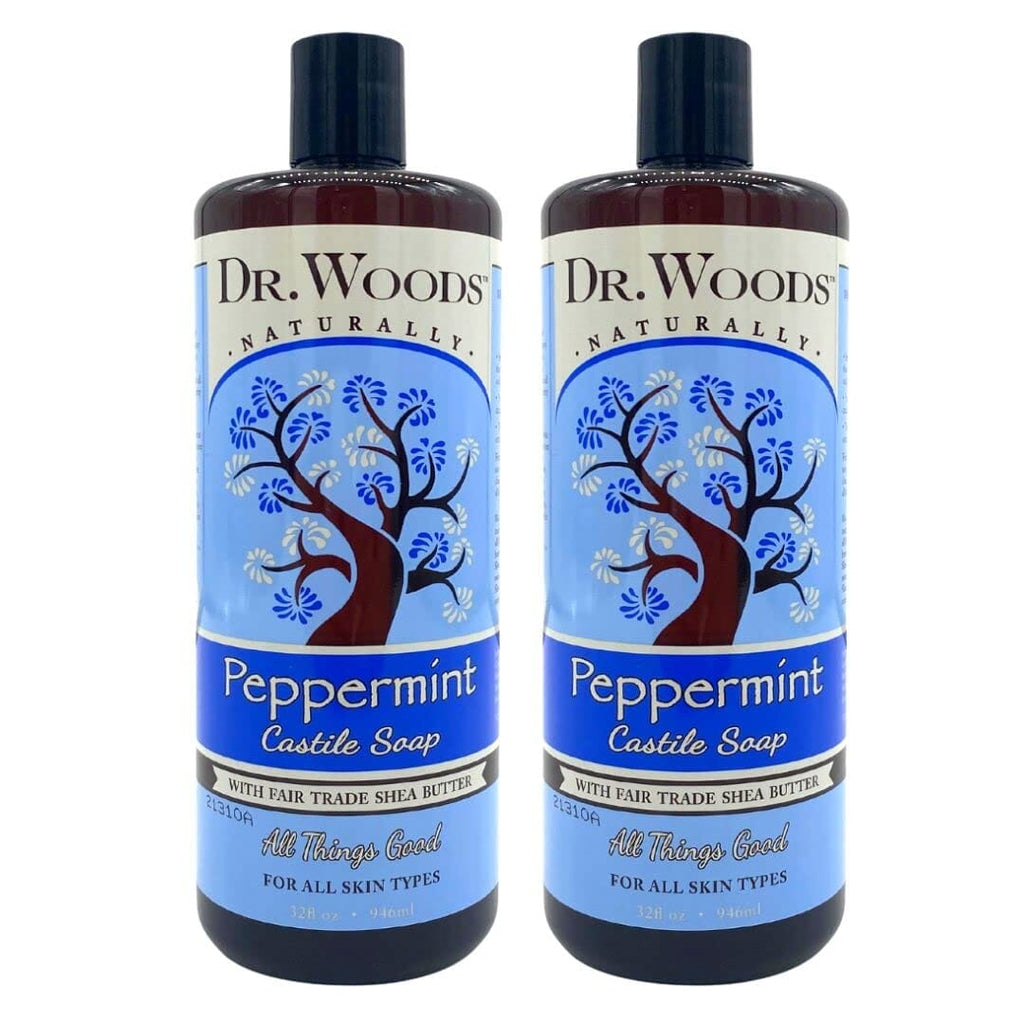 Pure Peppermint Liquid Castile Soap with Organic Shea Butter, 32 Ounce (Pack of 2) Bath Additives Dr. Woods Pack of 2 